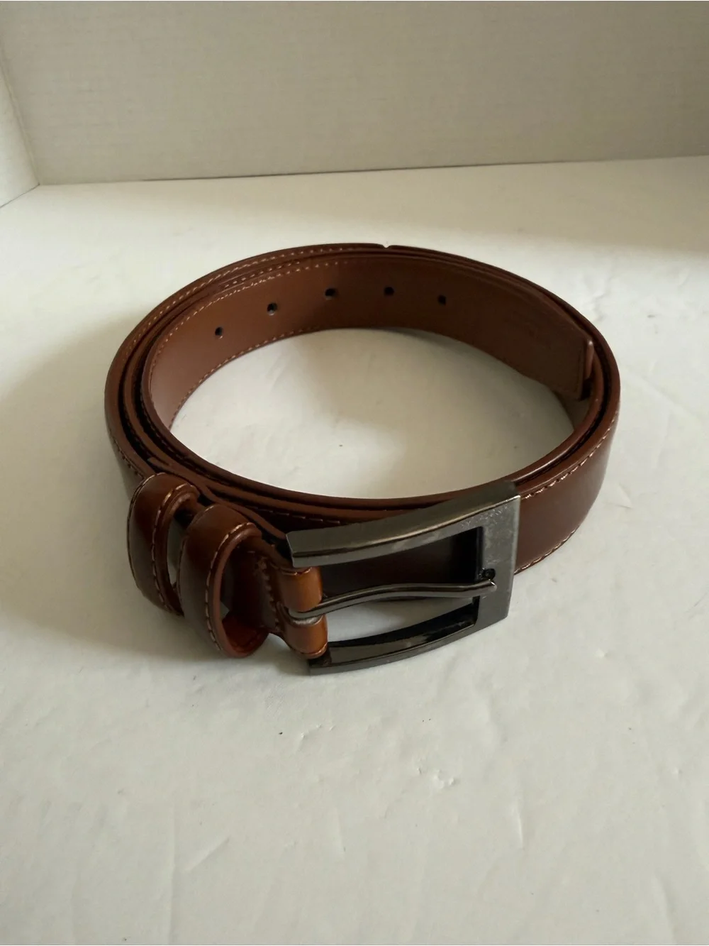 Men's Tan Real Leather Dress Belt with Brushed Metal Buckle XL 44